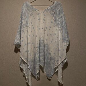White Closet Boho Aztec‎ Drape Cardigan Shrug Wrap M/L Blue White